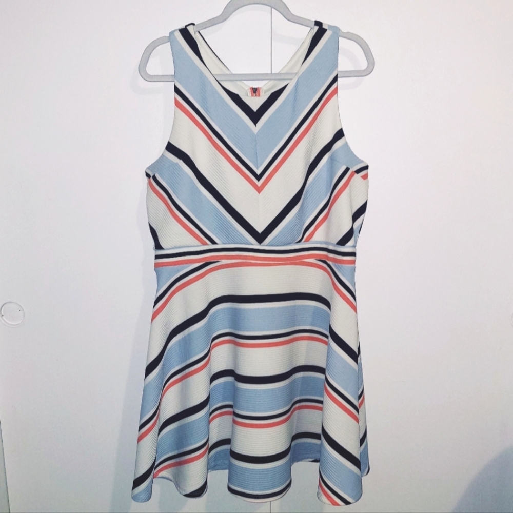 Xhilaration Dusty Blue White Coral Sleeveless A-line Dress, 2X